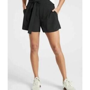 Athleta Skyline Shorts Paperbag Waist Tie Pleated High Waisted Black Size 10